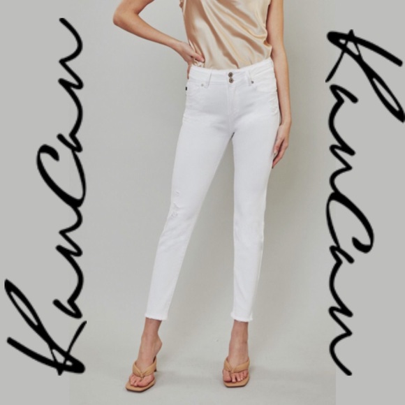 KanCan Denim - KanCan | High Rise Frayed Hem Double Button Skinny Jeans - White - KC7317WT